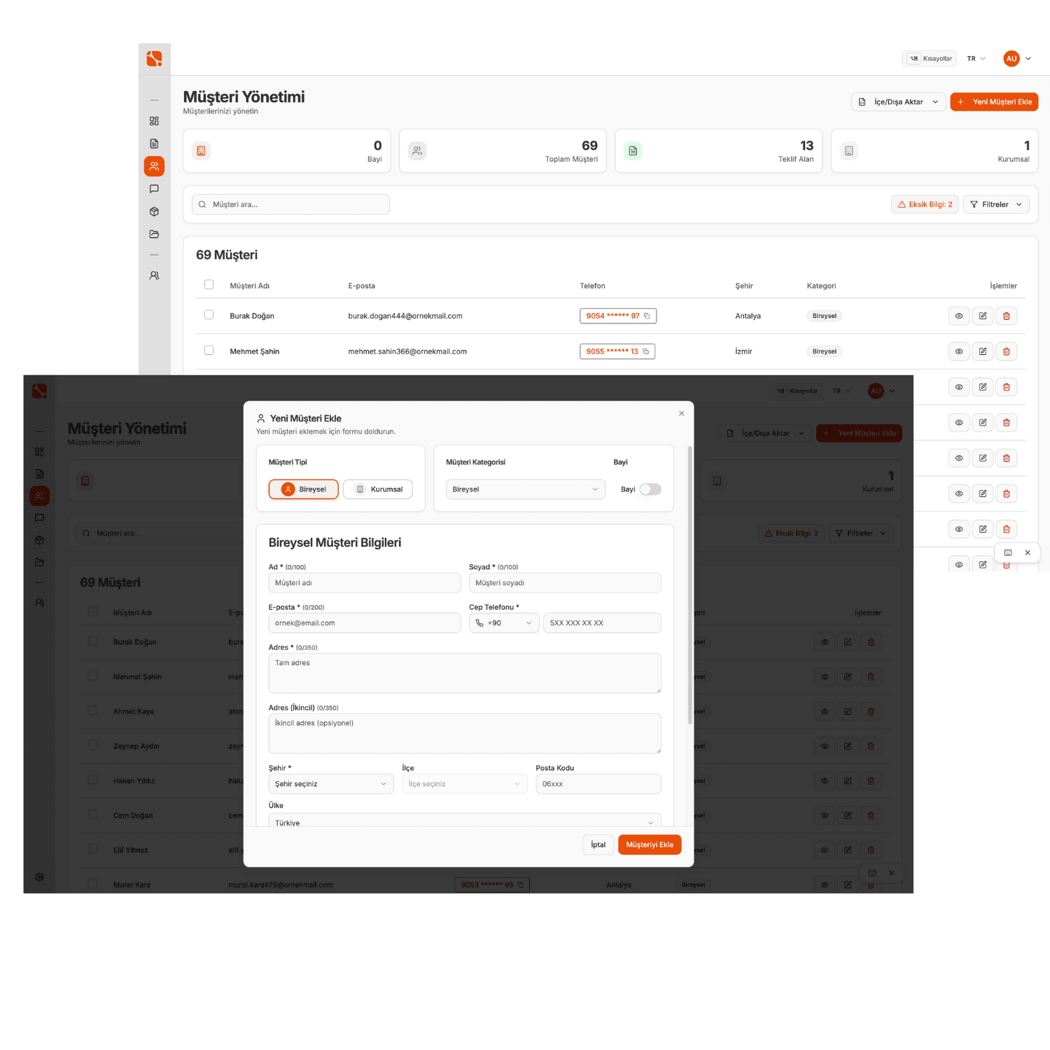 Müşteri Yönetim Paneli