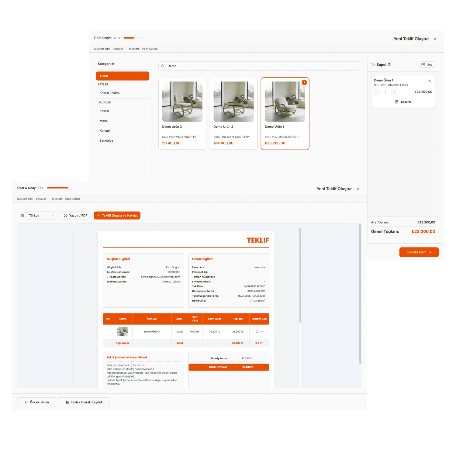 Profesyonel Teklif Ekranı